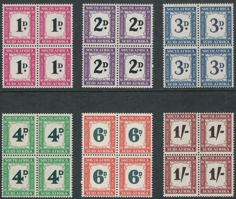 UNION Postage Dues 1950-1958 set in blocks of 4, MNH (SACC 38-43, cv R2600)